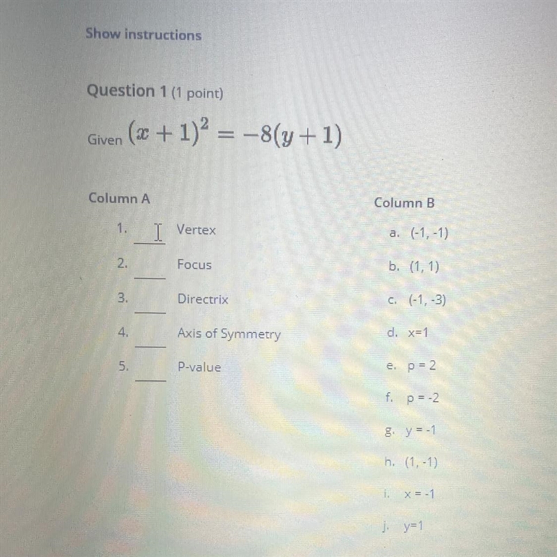 Given (x + 1)2 = -8(y+1)-example-1