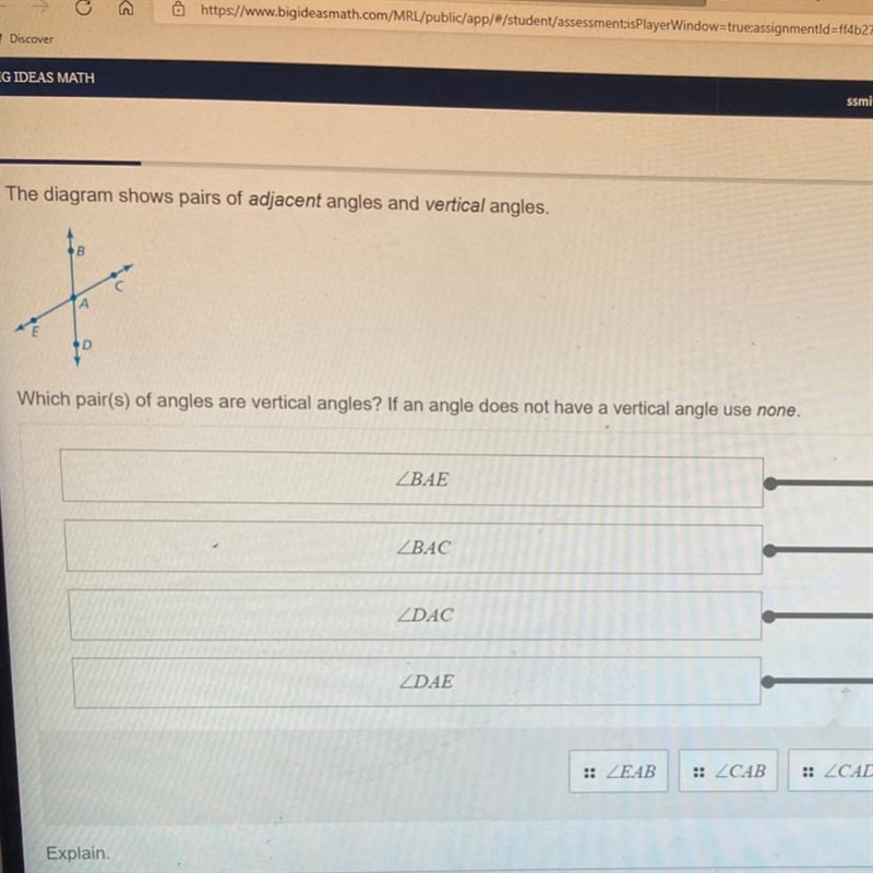 The diagram shows pairs of adjacent angles and vertical angles.-example-1