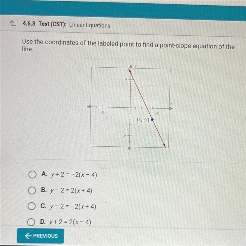 Use the coordinates of the labeled point to find a point-slope equation of theline-example-1