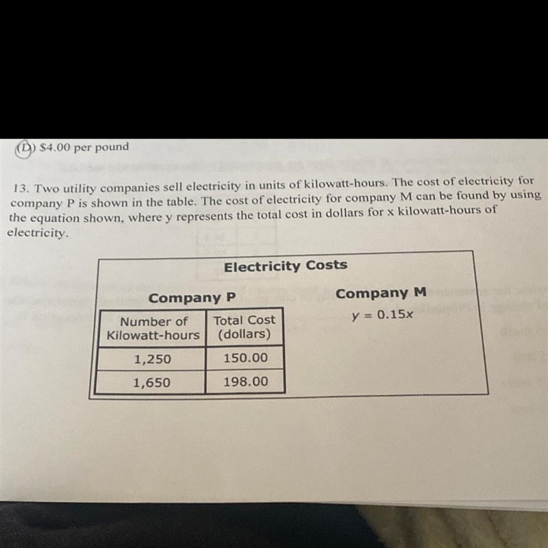 13. Two utility companies sell electricity in units of kilowatt-hours. The cost of-example-1