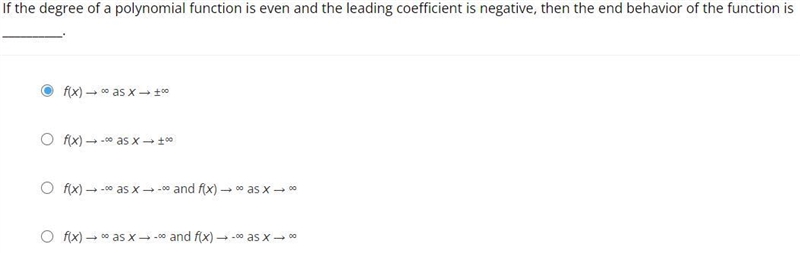 If the degree of a polynomial function is even and the leading coefficient is negative-example-1