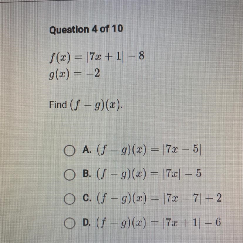 F(x) = 73 +11 - 8 g(x) = -2 Find (f - 3)(x).-example-1