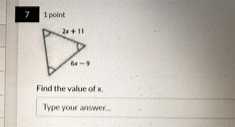 2x+11 6x-9 Find the value of x.-example-1