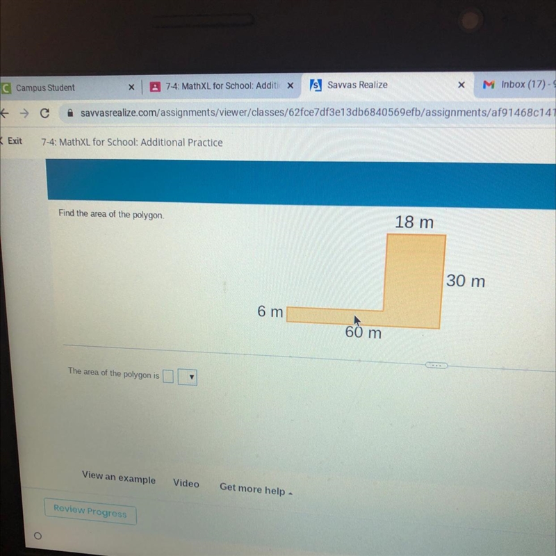 Find the area of the polygon. The area of the polygon is what?-example-1