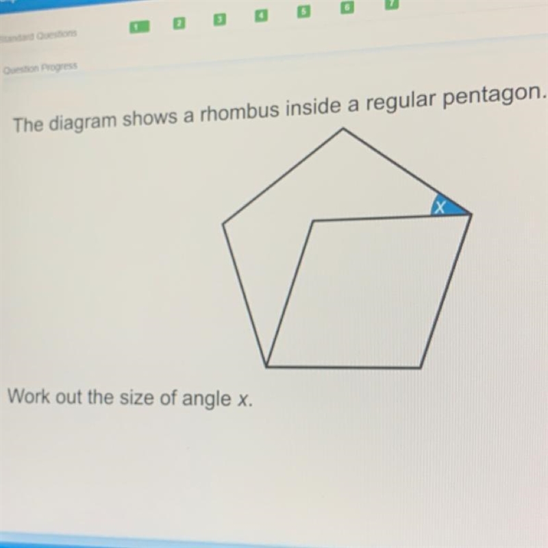 The diagram shows a rhombus inside a regular pentagon. Work out the size of angle-example-1