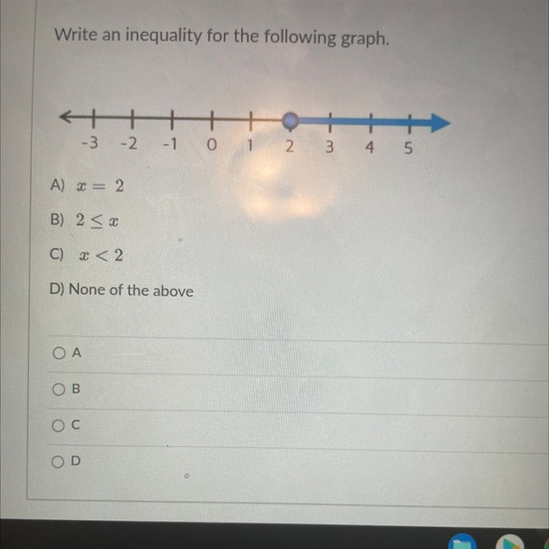 Write an inequality for the following graph-example-1