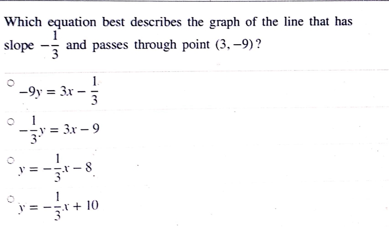 Which equation best describes the graph of the line that has 1 slope and passes through-example-1