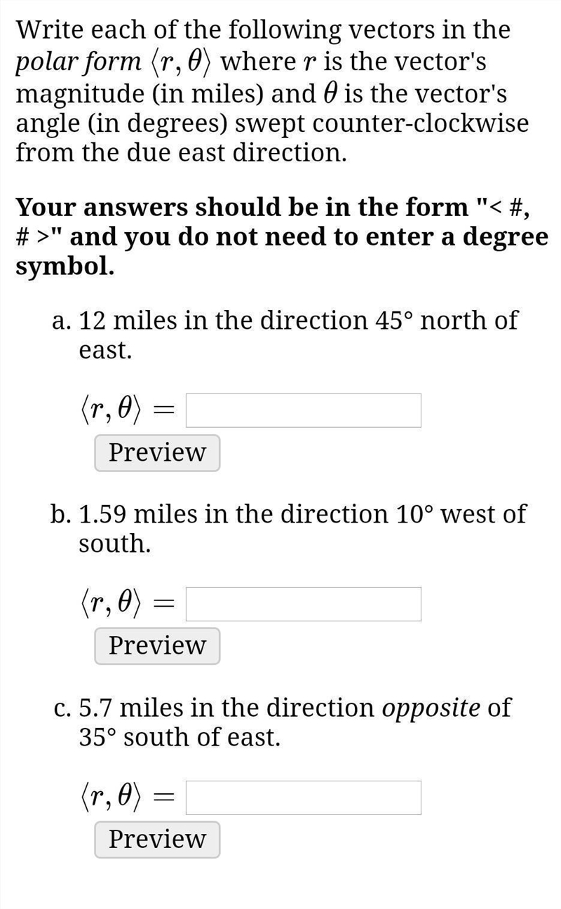 Write each of the following vectors in the polar form ⟨r,θ⟩ where rr is the vector-example-1