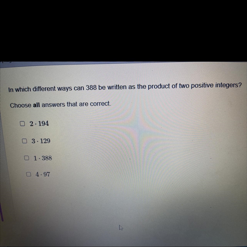 In which different ways can 388 be written as the product of two positive integers-example-1