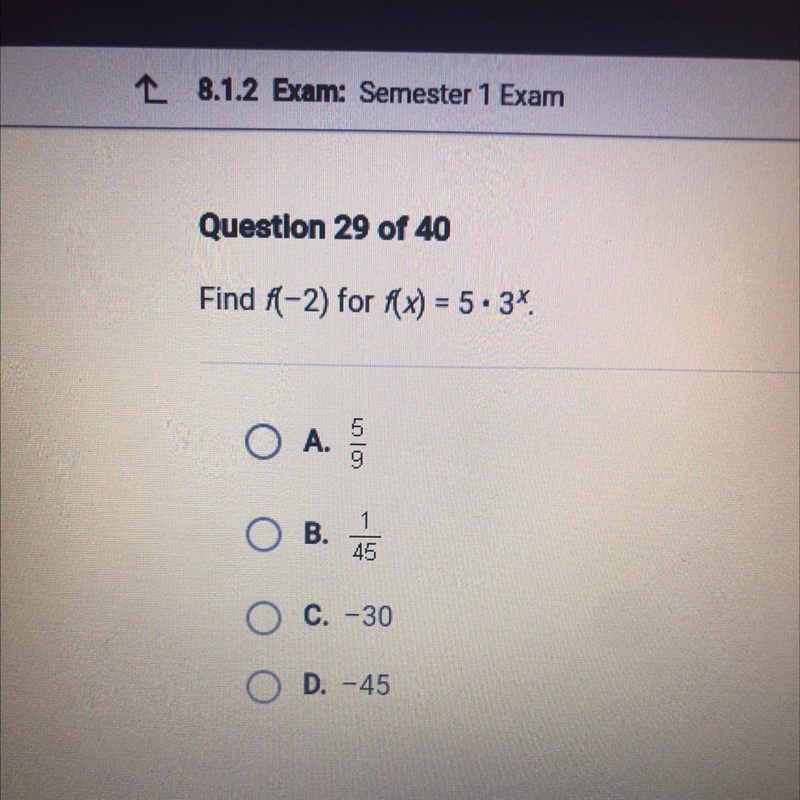 Question 29 of 40 Find f(-2) for f(x) = 5.3*.-example-1