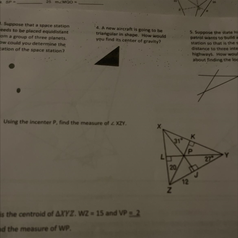 6. Using the incenter P, find the measure of Angle XZY-example-1