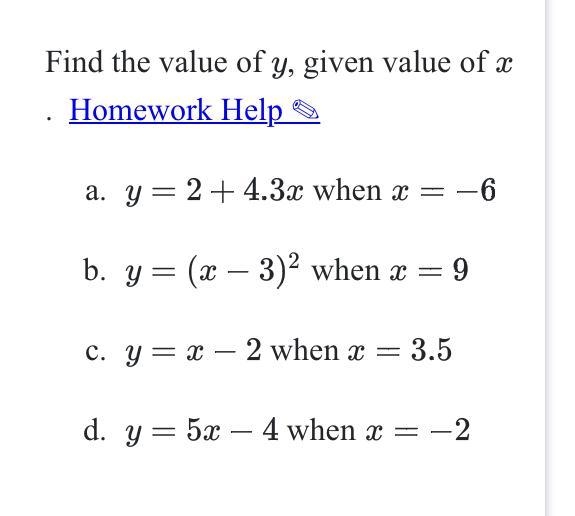 Find the value of y, given value of x-example-1