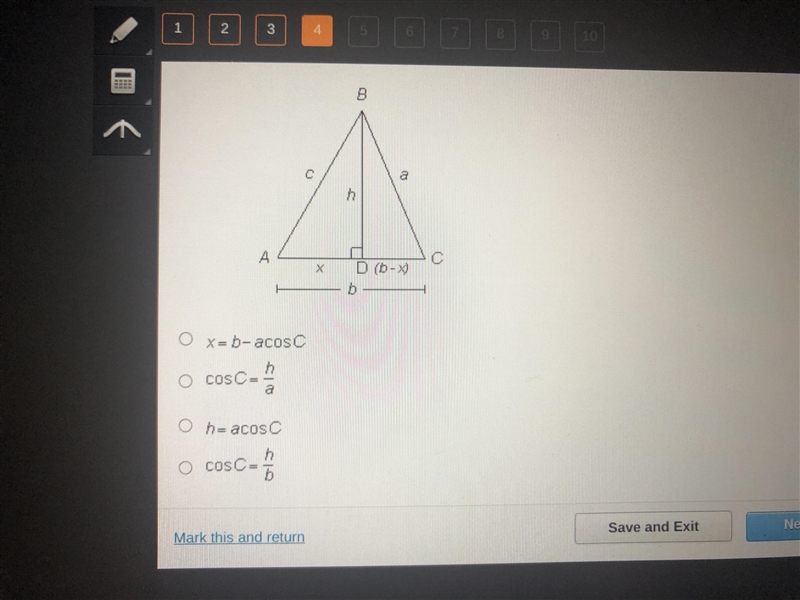 URGENT!!! which is a true statement about triangle ABC?-example-1