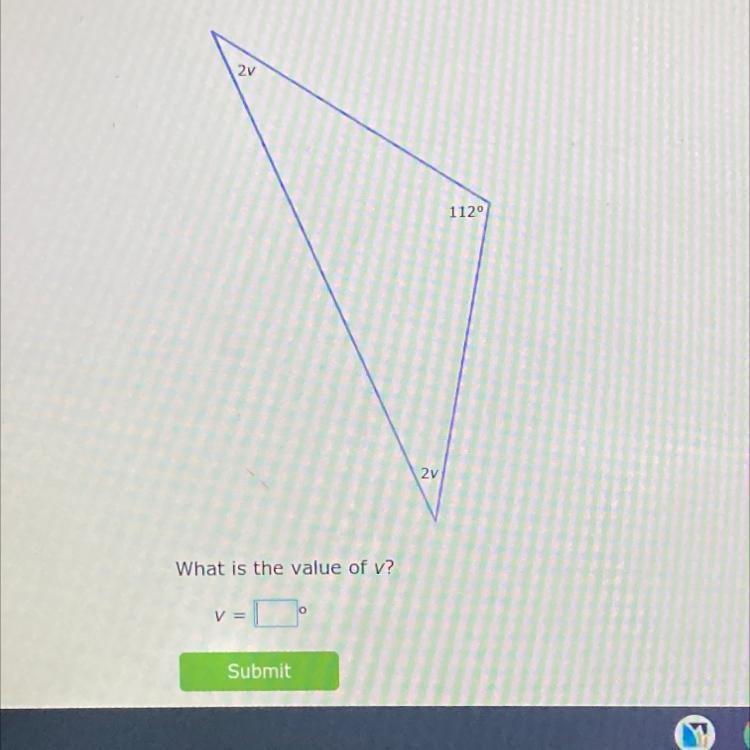 Triangle angle sum theorem what is the value of v?-example-1