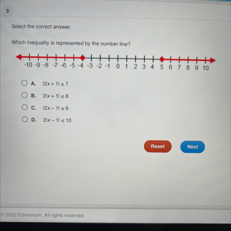 Select the correct answer. Which inequality is represented by the number line?-example-1