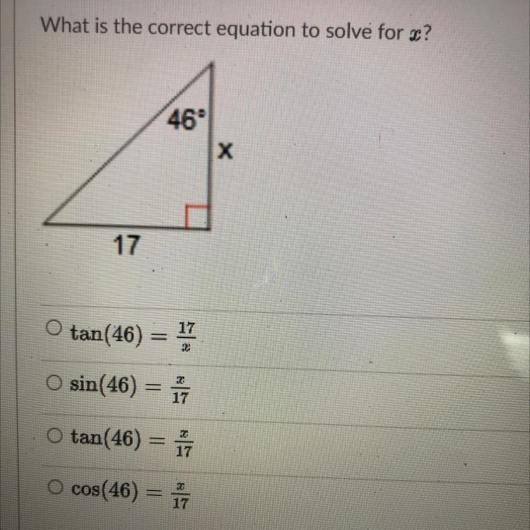 What is the correct equation to solve for x?-example-1