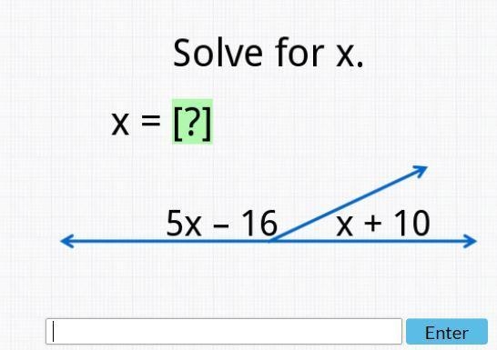 Solve for x. X=? 5x-16 x+10-example-1