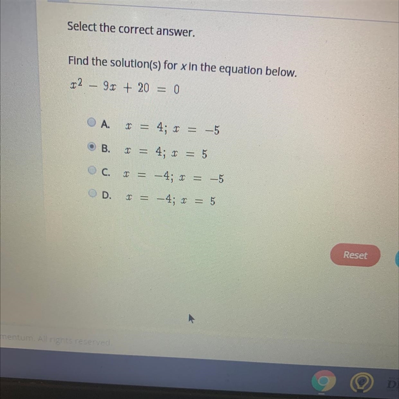 Select the correct answer. Find the solution(s) for x in the equation below.-example-1