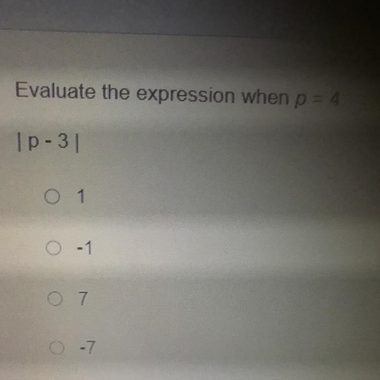 Evaluate the expression when p=4: | p - 3 |-example-1