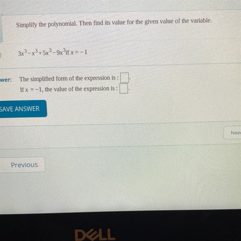 Simplify the polynomial. Then find its value for the given value of the variable. 3x-example-1