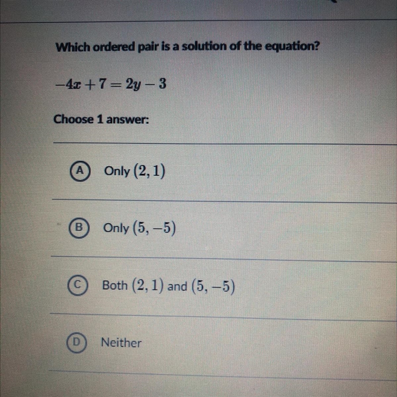 What is the orderd pair for -4x+7=2y-3-example-1