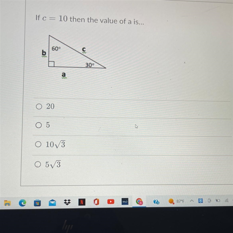 If c = 10 then the value of a is…-example-1