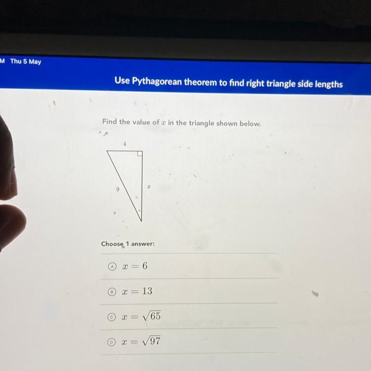 Lengths Find the value of x in the triangle shown below. Choose 1 answer: x = 6 ® X-example-1