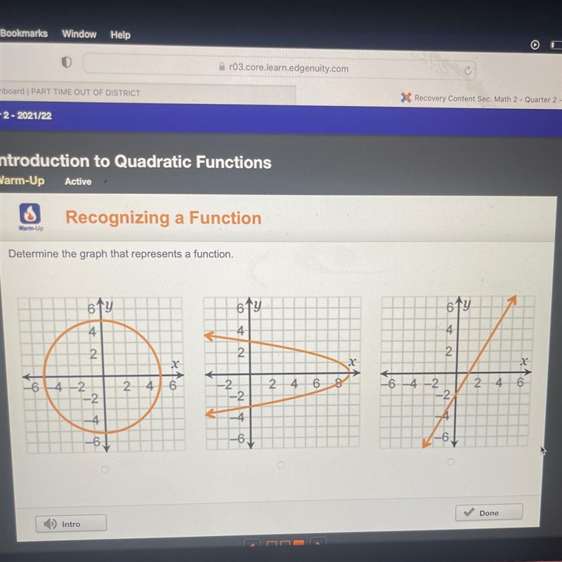 Warm-Up Recognizing a Function Determine the graph that represents a function.-example-1