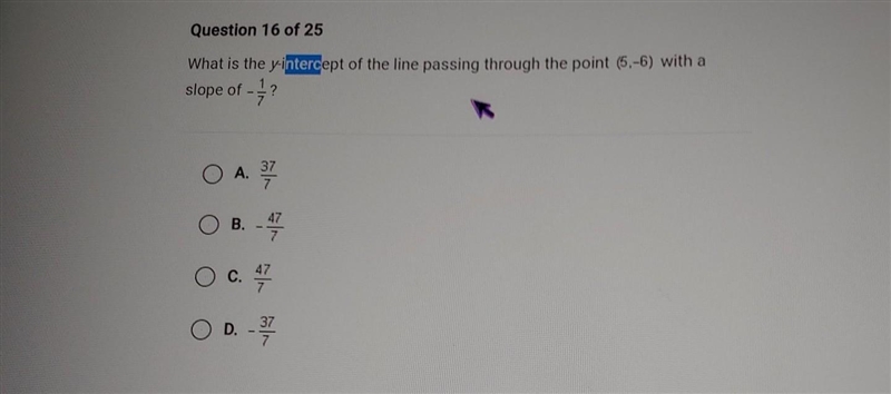 What is the y-intercept of the line passing through the point (5,-6) with a slope-example-1