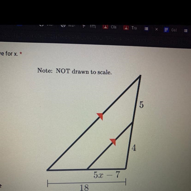 Solve for x ? Not drawn to scale-example-1