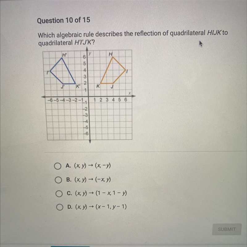 Which algebraic rule describes the reflection of quadrilateral HIJK to quadrilateral-example-1