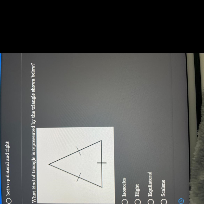 3. What kind of triangle is represented by the triangle shown below? Isosceles Right-example-1