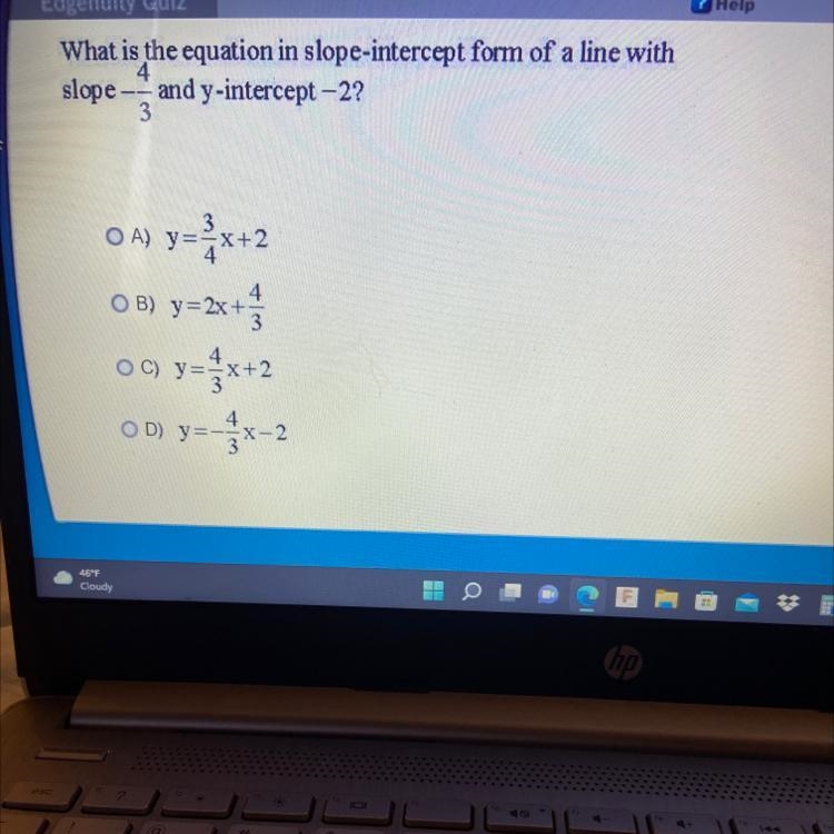 What is the equation in slope-intercept form of a line with а slope - and y-intercept-example-1