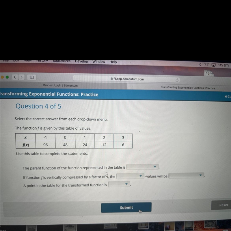 Select the correct answer from each drop-down menu.The function f is given by this-example-1