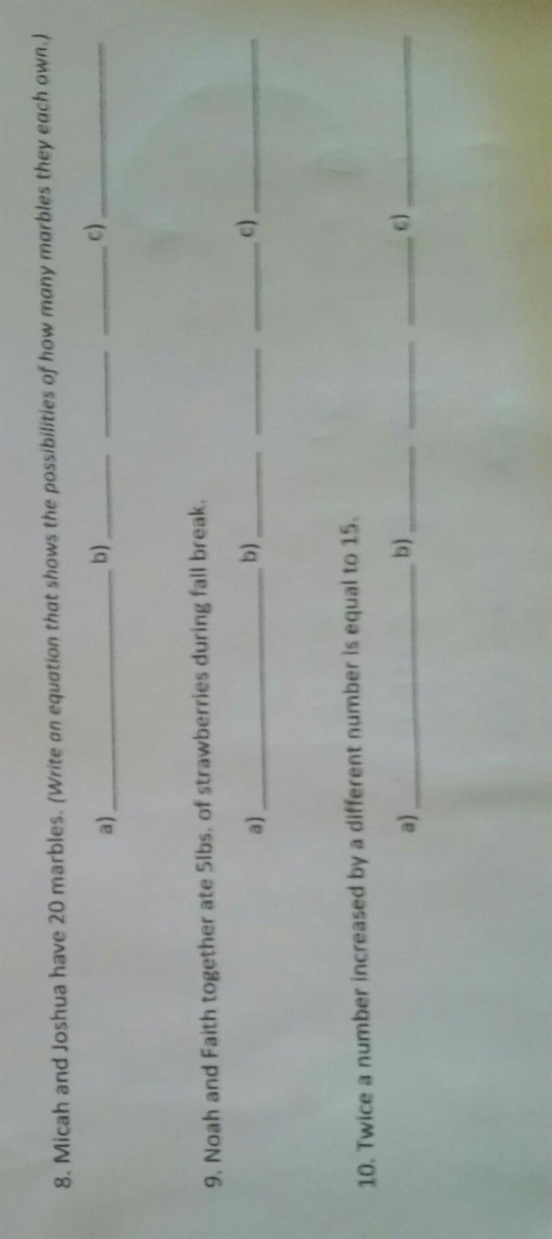 For each question, a) write an equation to represent the problem, b) list 3 solutions-example-1