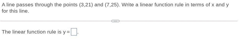 A line passes through the points (3,21) and (7,25) Write a linear function rule in-example-1