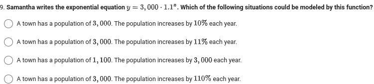 Samantha writes the exponential equation y=3,000*1.1^x. Which of the following situations-example-1