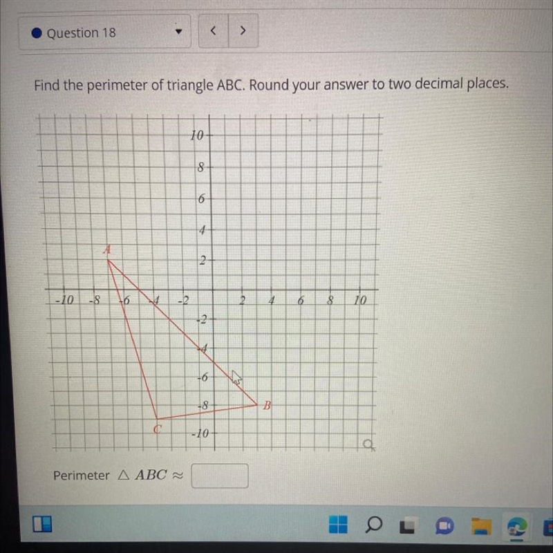 Find the perimeter of triangle ABC. Round your answer to two decimal places.-example-1