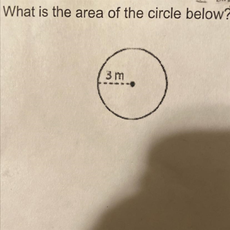 4. What is the area of the circle below? 3m-example-1