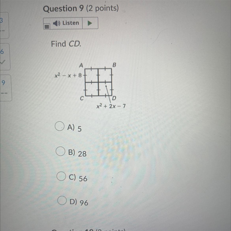 Find CD. A) 5 B) 28 C) 56 D) 96-example-1