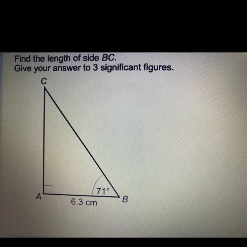 Find the length of side BC. Give your answer to 3 significant figures. C A 71° B-example-1