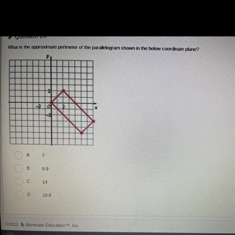 What is the approximate perimeter of the parallelogram shown in the below coordinate-example-1