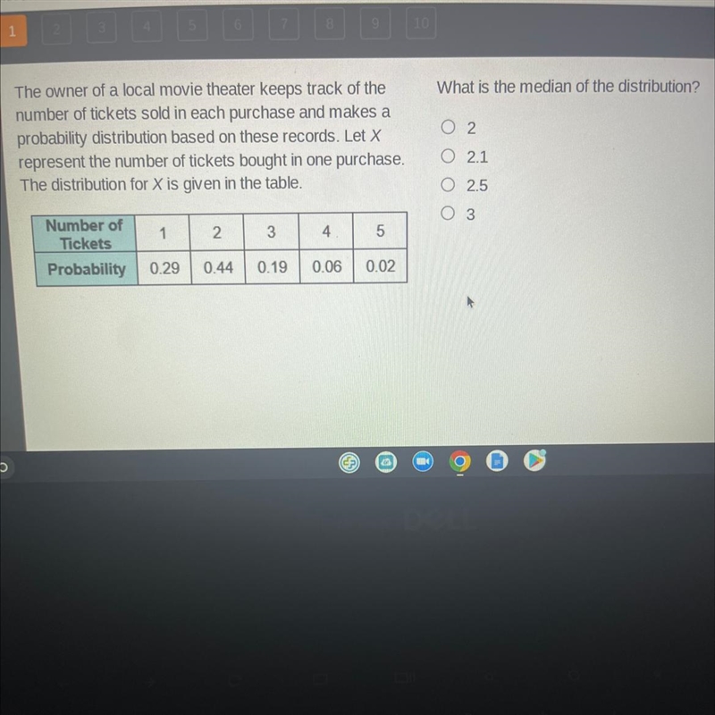 What is the median of the distribution-example-1