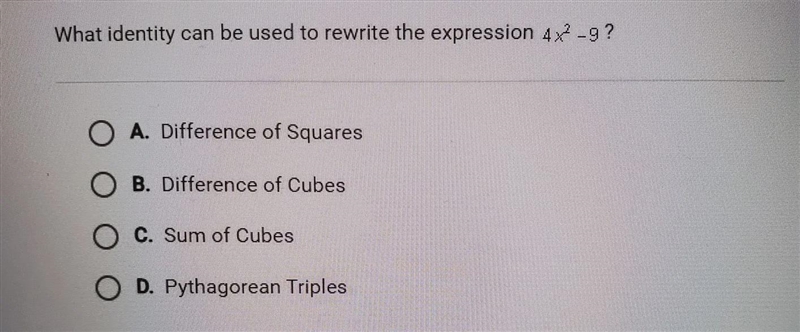 What identity can be used to rewrite the expression 4×² -9 ?-example-1