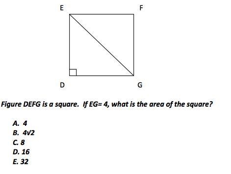 Figure DEFG, is a square, if EG=4 what is the area of the square?-example-1