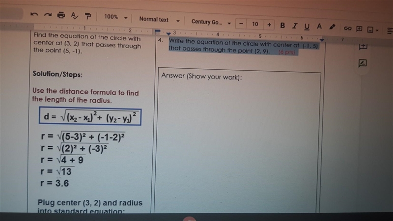 Write the equations of the circle with center at -1,5 that passes through the point-example-1