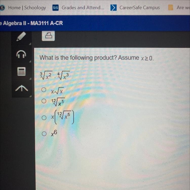 What is the following product? Assume x>0. ^3root (x^2) • ^4root (x^3)-example-1