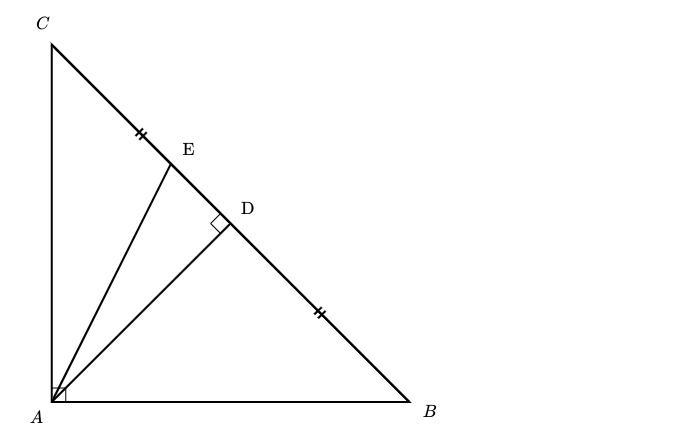 Need help! In ΔABC right angled at A, D and E are points on BC, C such that BC= CD-example-1