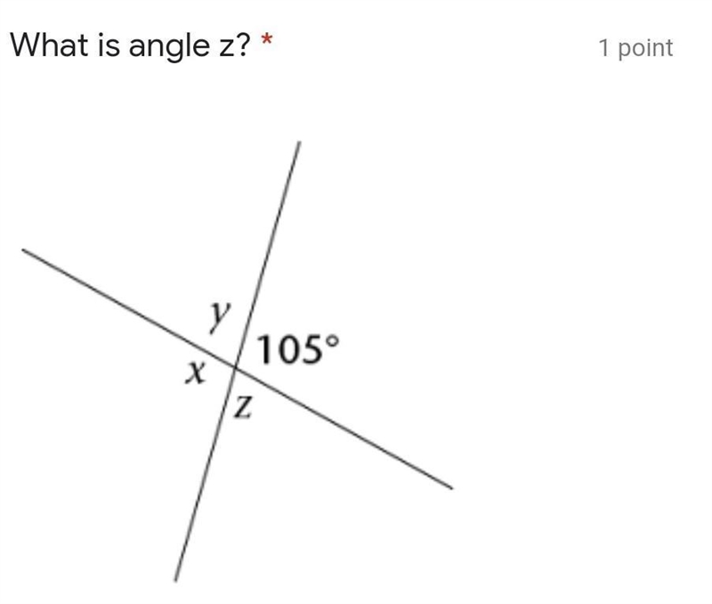 What is angle Z? (I think it's 105⁰ since it's corresponding but I want to make sure-example-1