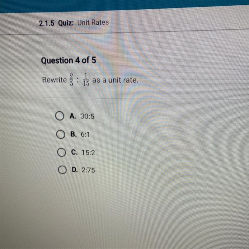 Re-write 2/5 1/15 as a unit rate-example-1